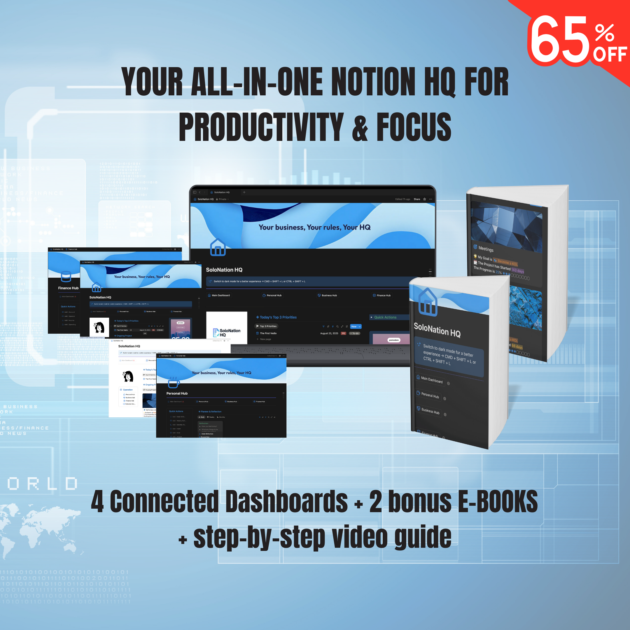 Promotional image of a productivity software package with text about discounts and features.